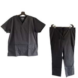 Cherokee Workwear Women Scrub Set Pewter Gray Top Pants Drawstring Medium